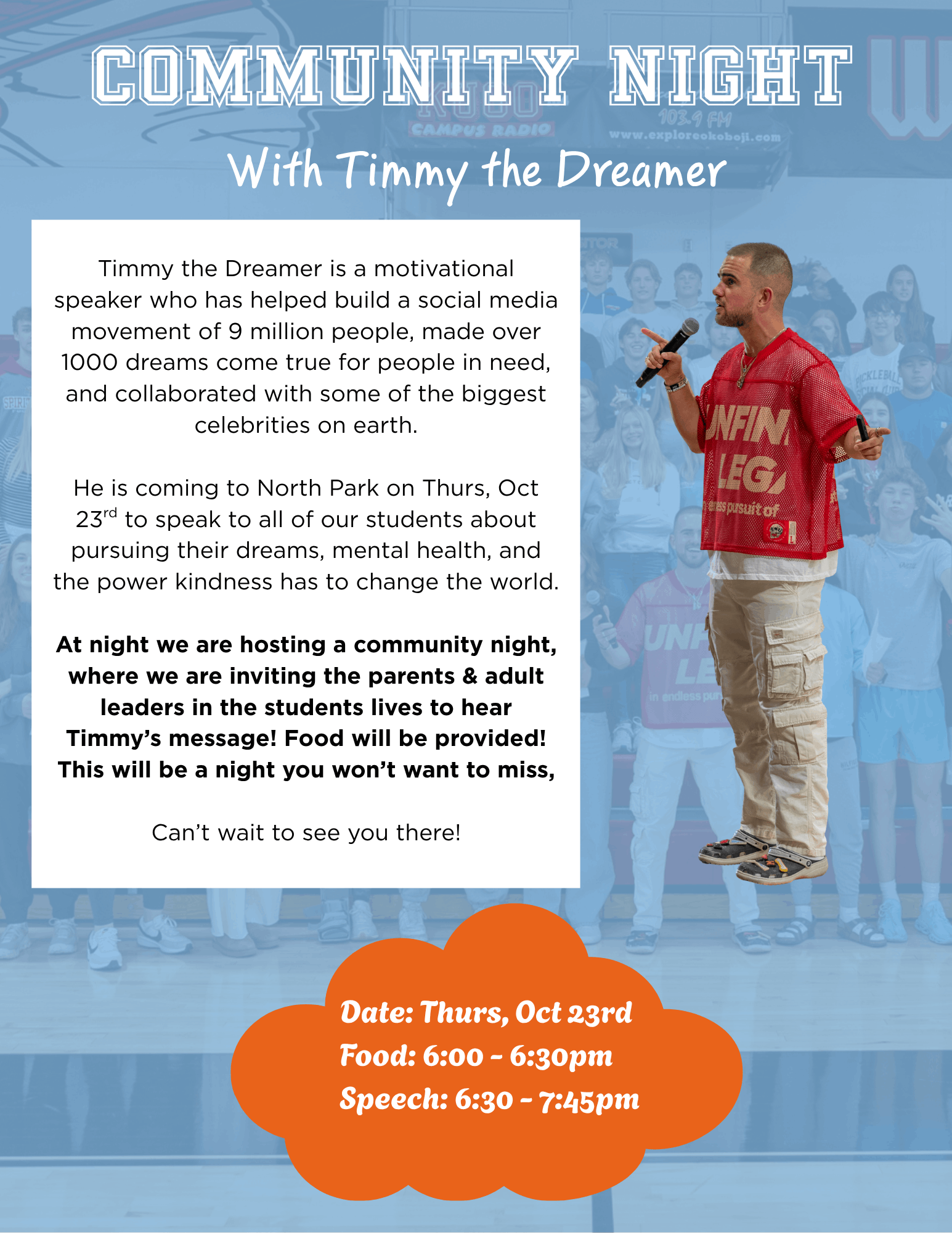 Timmy the Dreamer Community Night at North Park School Poster
